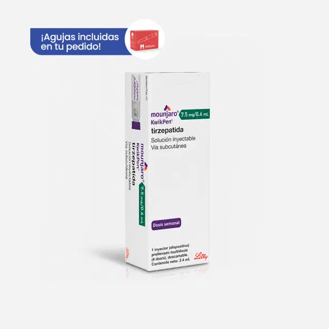 Mounjaro Kwikpen Tirzepatida 7.5mg/0.6ml 4 Dosis Agujas Desechables Incluidas 1 Dispositivo Prellenado Multidosis