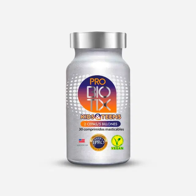 Probiotix Kids & Teens Probiótico multicepa (2 cepas) 5 billones de Unidades Formadoras de Colonias (UFC). 30 comprimidos masticables