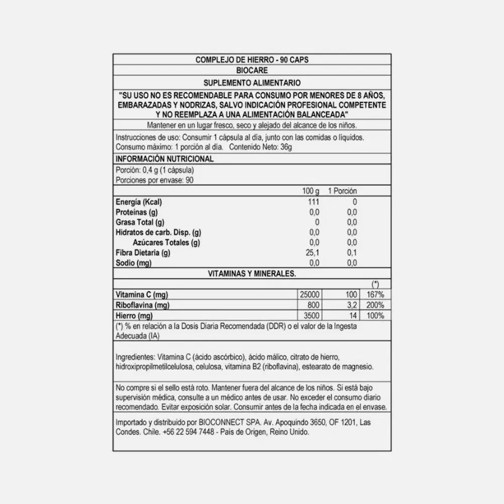 Biocare Complejo de Hierro con Cofactores para Absorción – vista 2