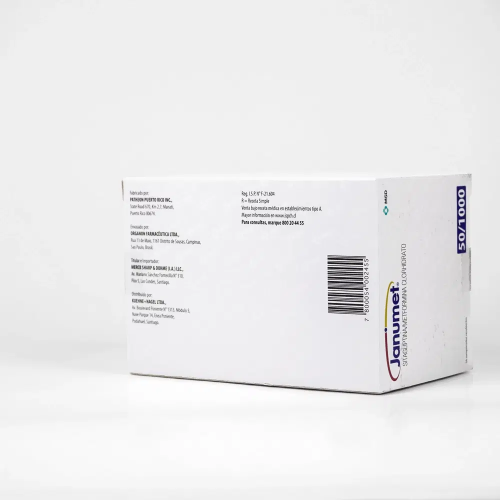 Janumet Sitabliptina /Merformina 50 mg/1000 mg 56 comprimidos recubiertos – vista 2