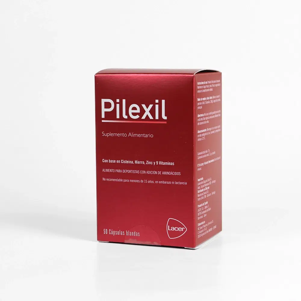 Pilexil Suplemento alimentario Basado en Cisteina, Hierro, Zinc y 9 vitaminas 50 cápsulas – vista 2