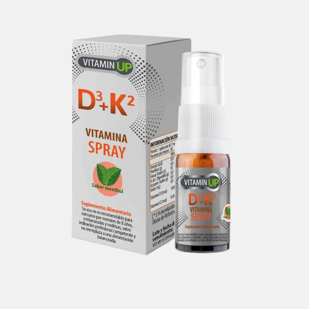 Vitamin UP D3 + K2 Vitamina D3 colecalciferol 20 mcg (800 UI) y Vitamina K2 menaquinona-7 90 mcg. 10 ml Spray Bucal