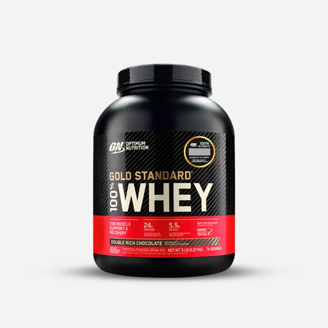 Gold Standard 100% Whey 24 g de proteína y 5,5g de BCCA por Servicio Sabor Doble Chocolate 5 lb o 2,27 kg