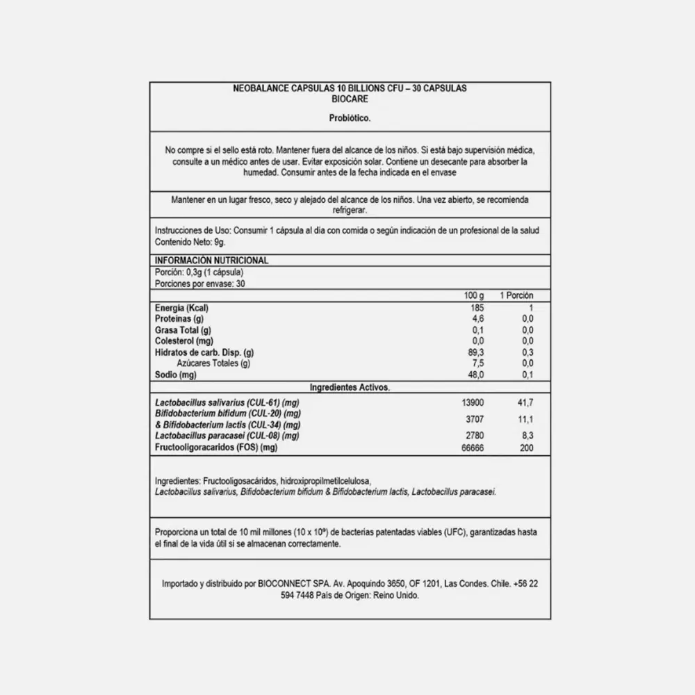 Biocare Neobalance Probióticos Avanzados 30 Cápsulas – vista 2