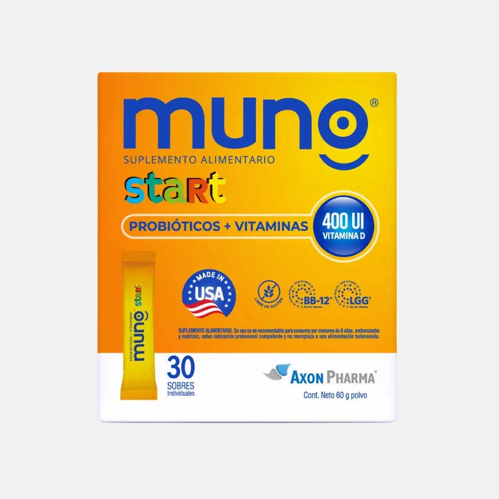 Muno Start Suplemento Alimentario de Probioticos y vitaminas 400 ui Vitamina D 30 sobres