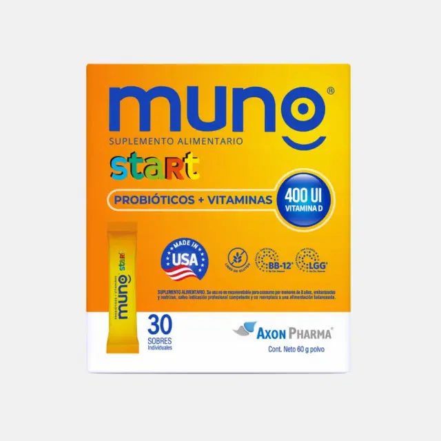 Muno Start Suplemento Alimentario de Probioticos y vitaminas 400 ui Vitamina D 30 sobres