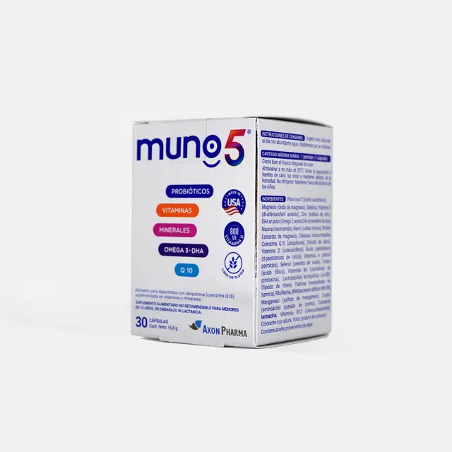 Muno 5 Suplemento Alimentario a base de Probióticos, minerales, vitaminas coenzima Q10  30 cápsulas