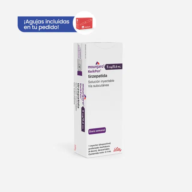 Mounjaro Kwikpen Tirzepatida 5mg/0.6ml 4 Dosis Agujas Desechables Incluidas 1 Dispositivo Prellenado Multidosis