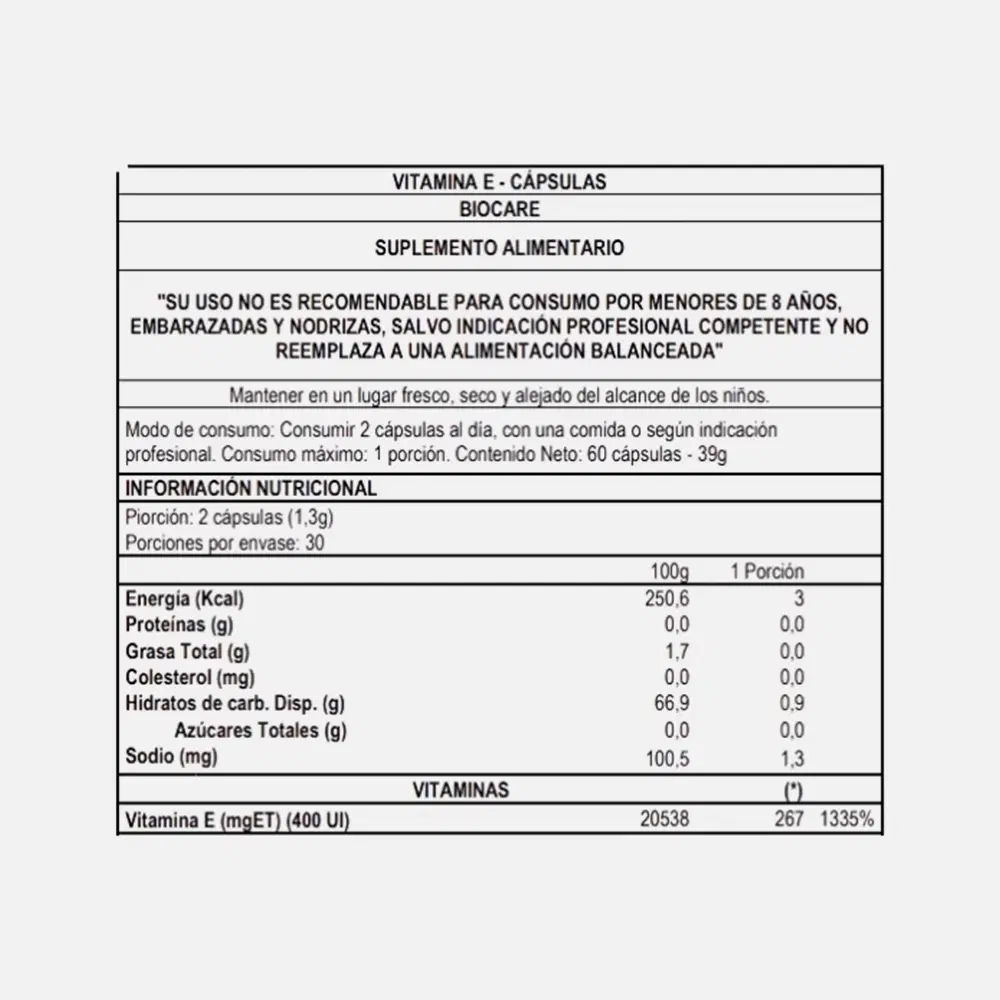 Biocare Vitamina E Natural en Cápsulas Antioxidante – vista 2