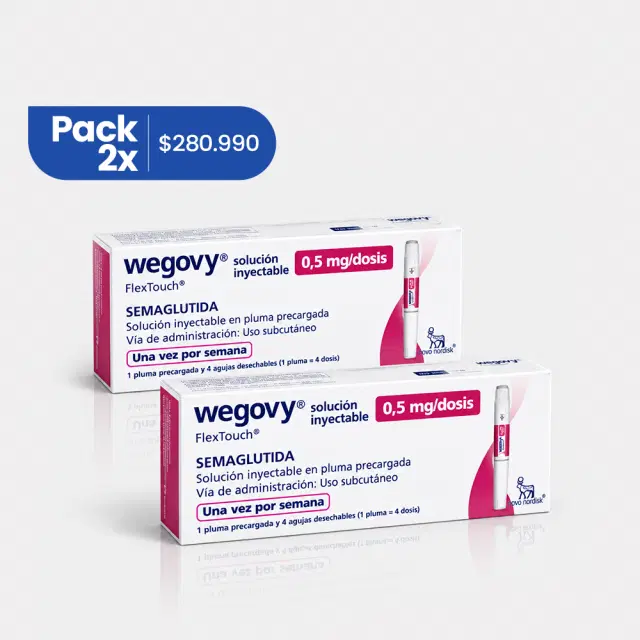 Pack 2 Unidades de Wegovy Semaglutida 0.5mg/dosis 4 Dosis 4 Agujas Desechables 1 Dispositivo Prellenado Multidosi