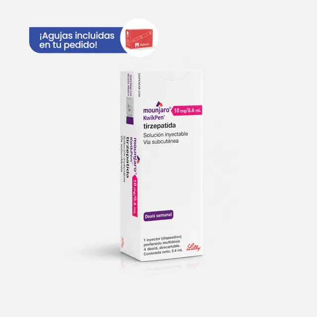 Mounjaro Kwikpen Tirzepatida 10mg/0.6ml 4 Dosis Agujas Desechables Incluidas 1 Dispositivo Prellenado Multidosis