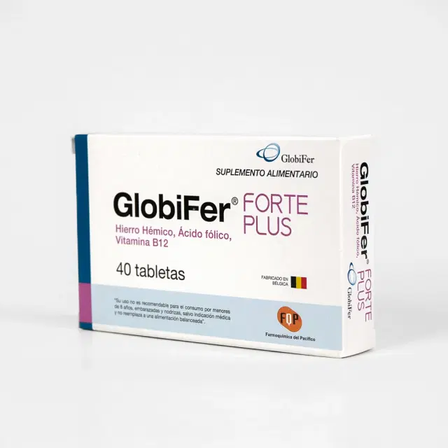 Globifer Forte Plus Hierro Hémico, Ácido Fólico y vitamina B12 40 tabletas